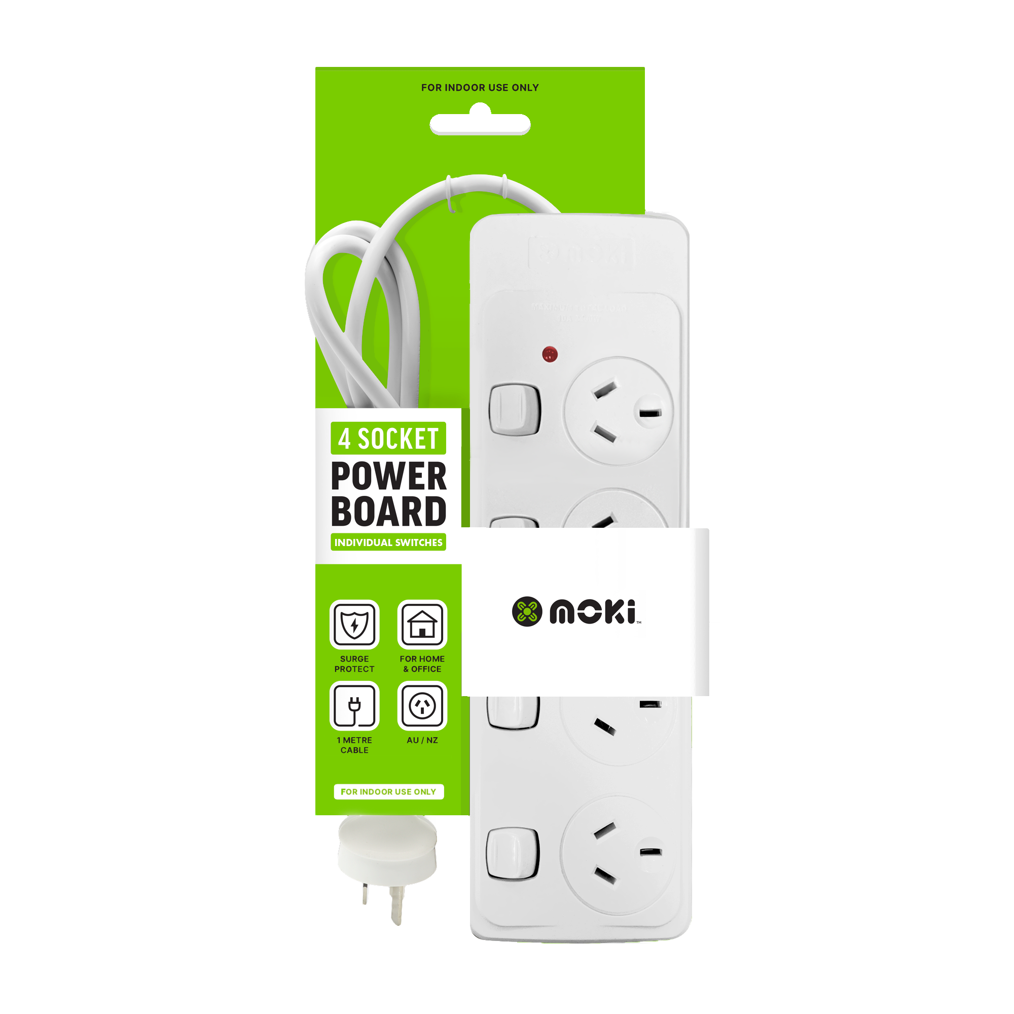 Moki Powerboard - 4 Socket + Individual Switches