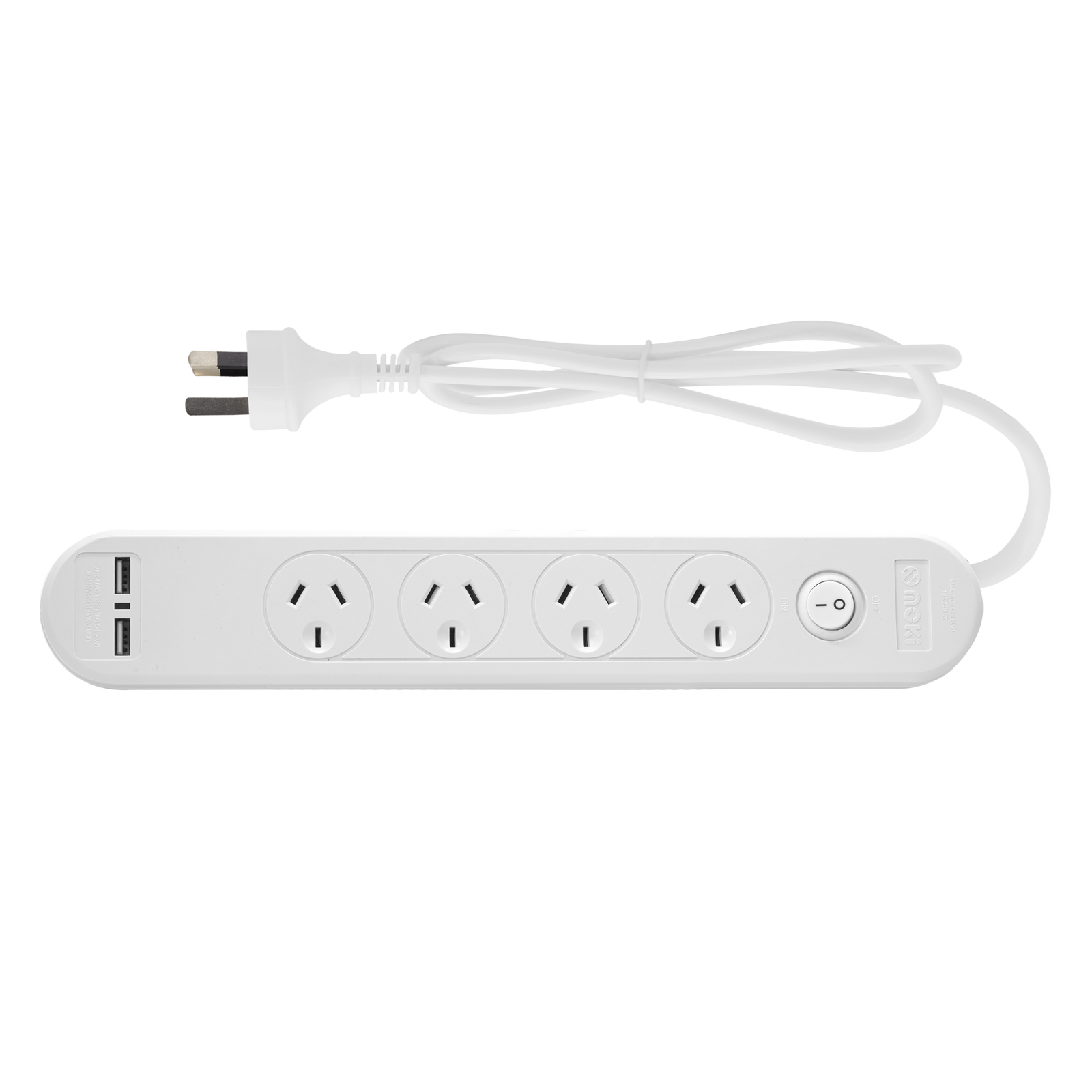 Moki Powerboard - 4 Socket + 2 USB-A + 1 Switch